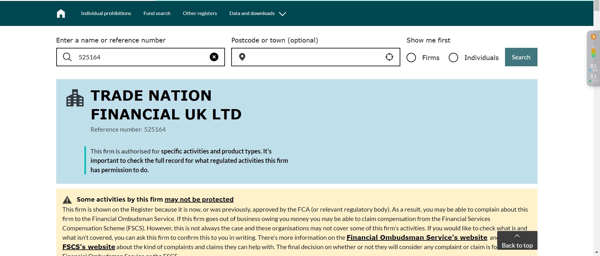 Trade Nation的英国FCA监管查询