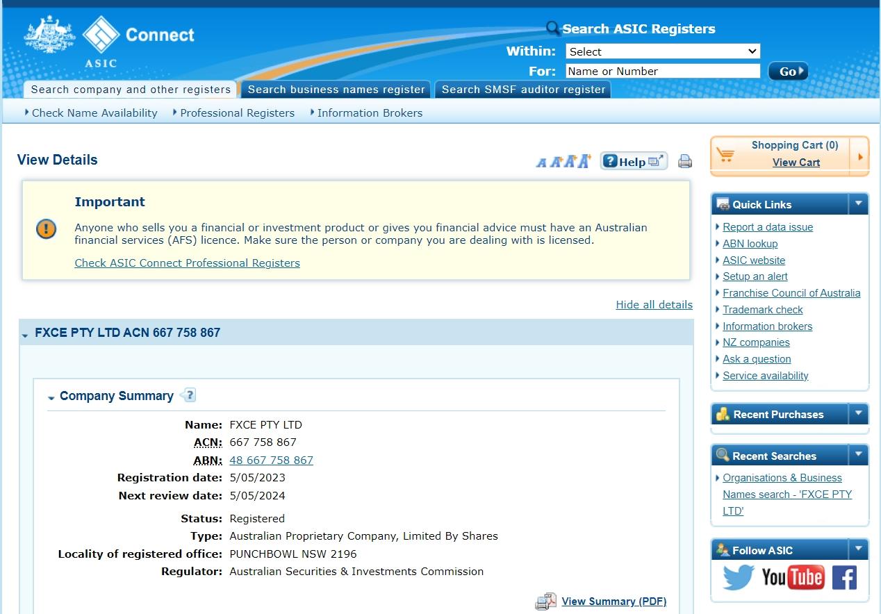 FXCE PTY LTD的公司注册查询