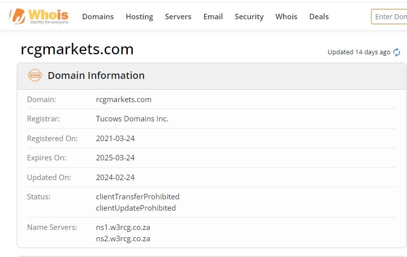 RCG MARKETS Whois 注册时间