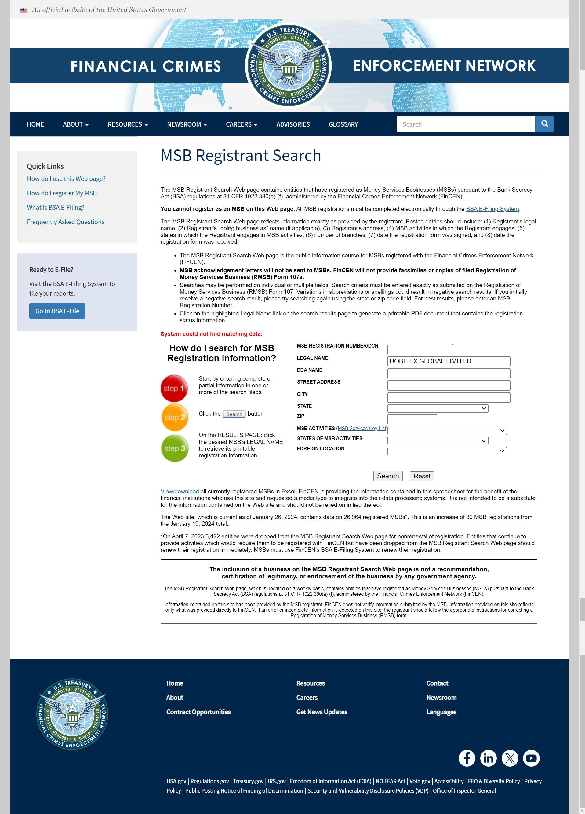 UOBE FX 的美国MSB监管查询
