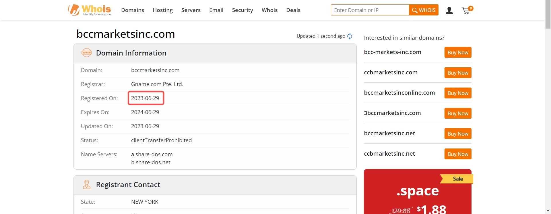 BCC markets limited的域名注册时间