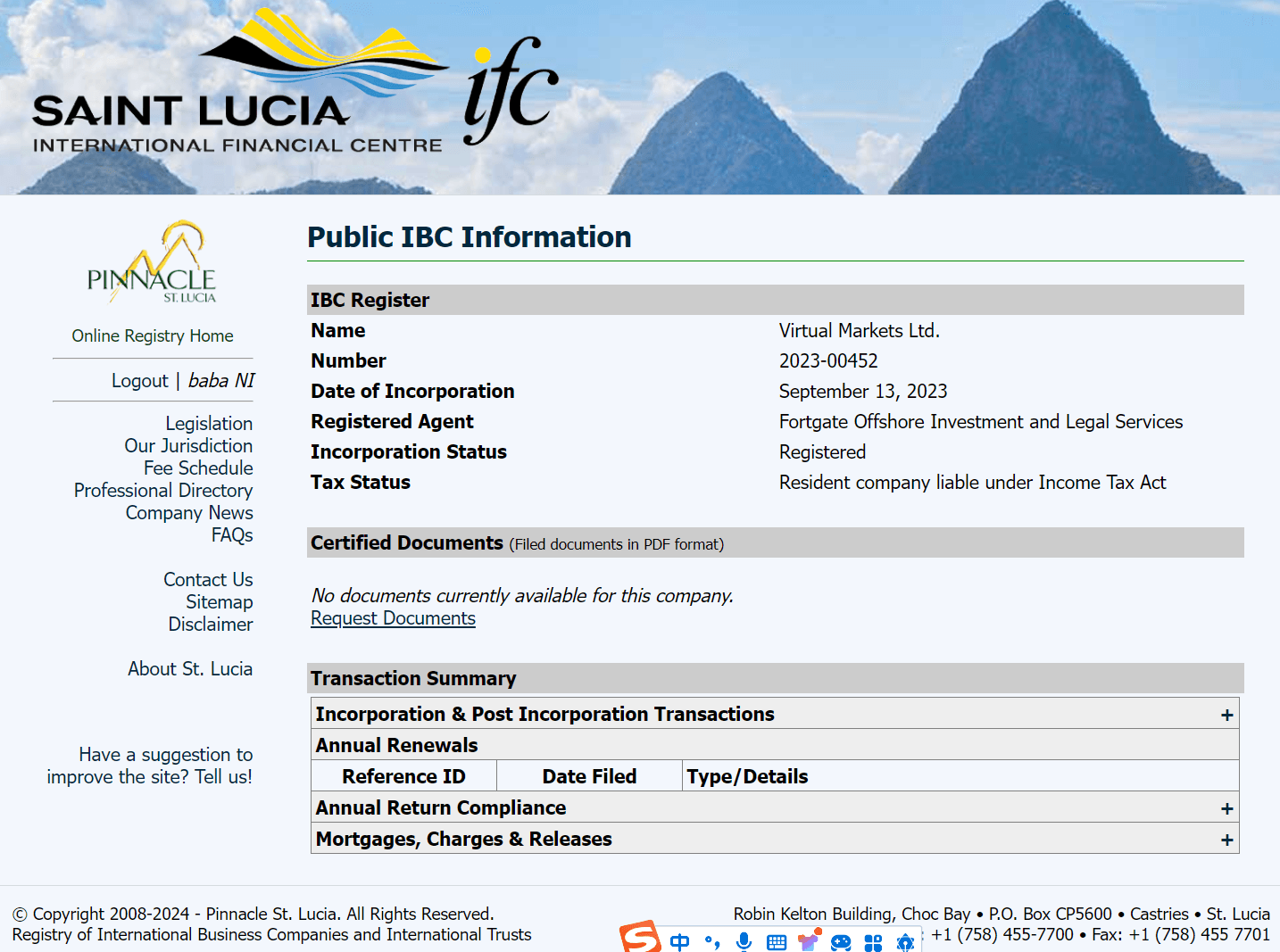 圣卢西亚国际商业公司和国际信托注册处(ifc)