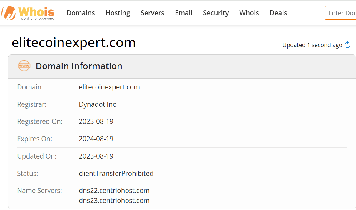 Whois查询结果https://www.whois.com/whois/elitecoinexpert.com