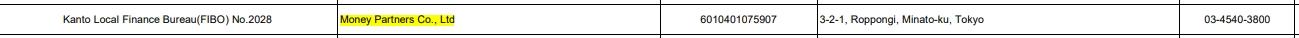 MONEY PARTNERS日本监管查询和公司注册号