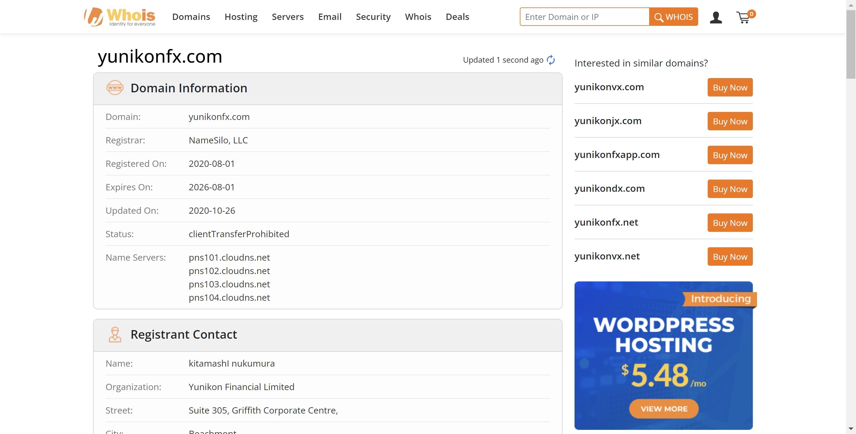 YunikonFX Whois Record