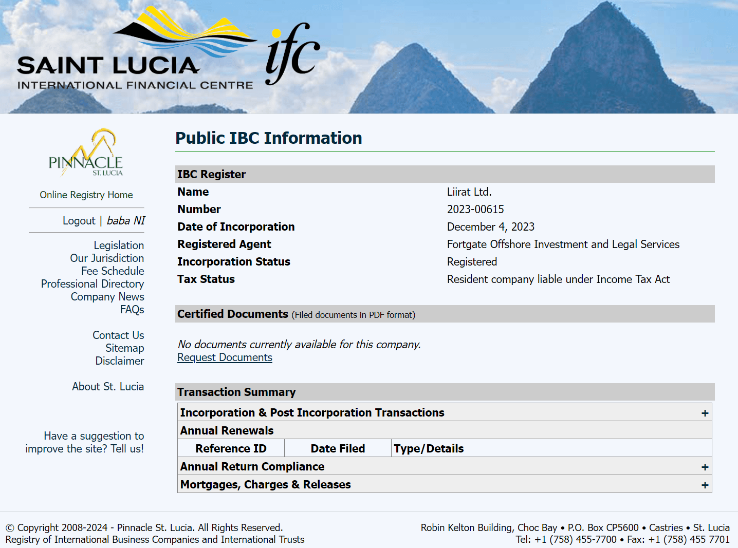 圣卢西亚国际商业公司和国际信托注册处(ifc)