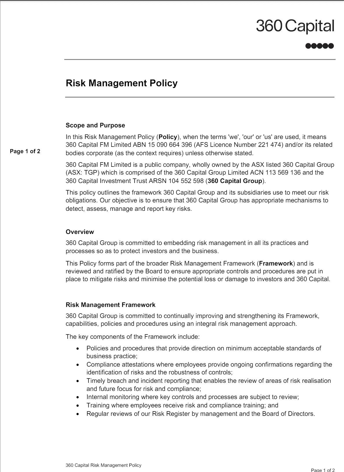 360 Capital官网“Risk Management Policy”