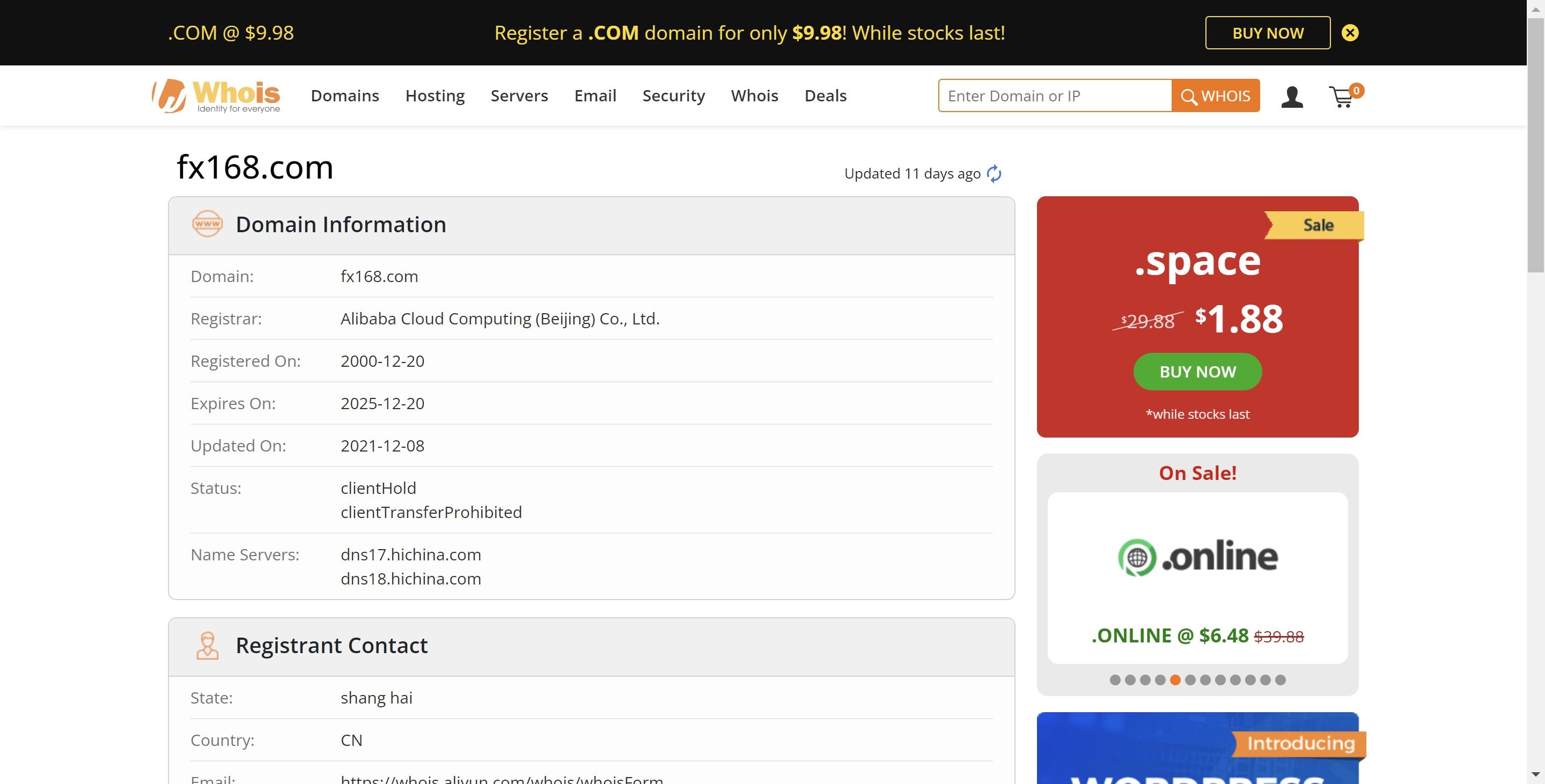 fx168 whois record