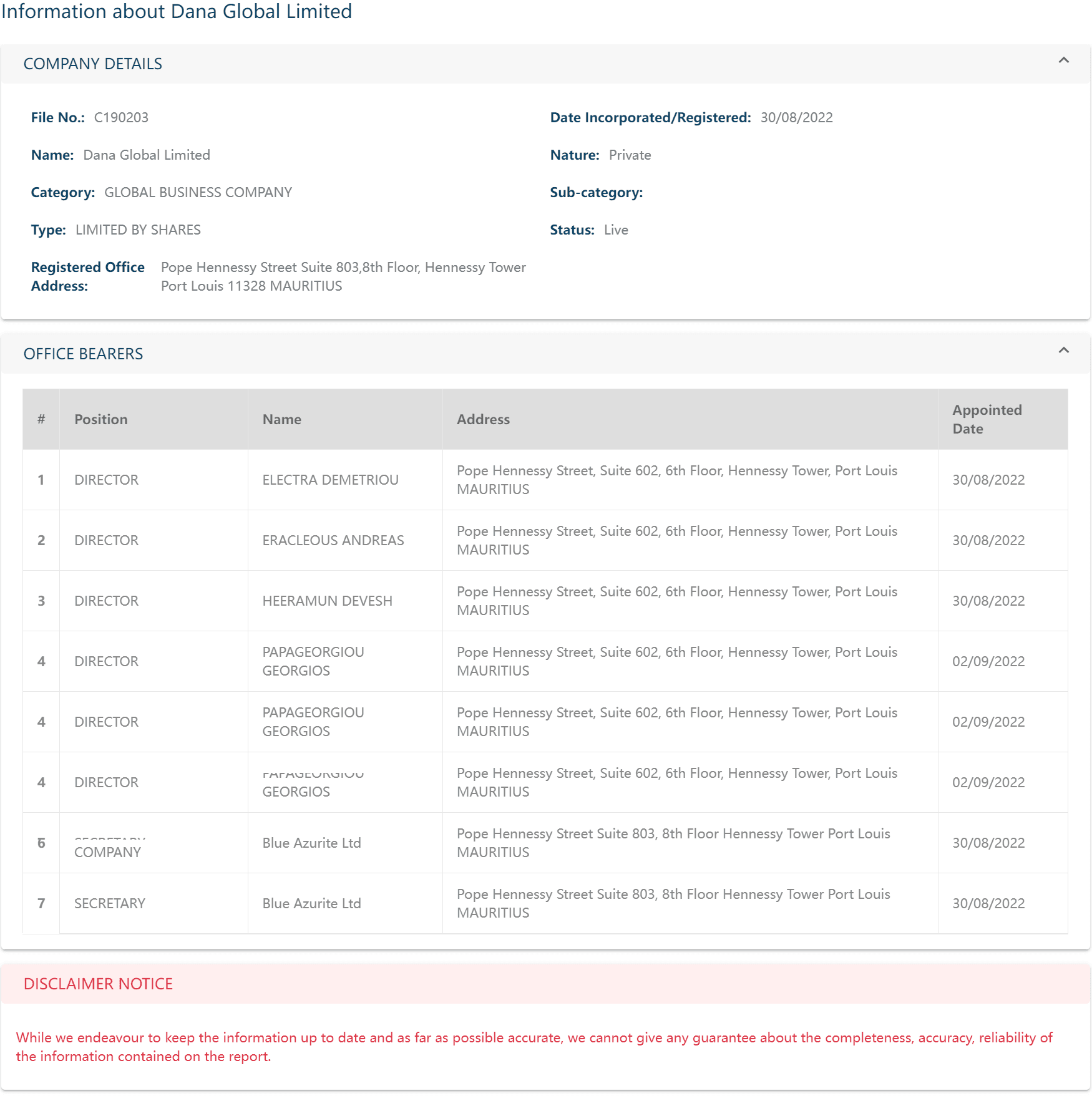 毛里求斯企业与商业登记部（CBRD）