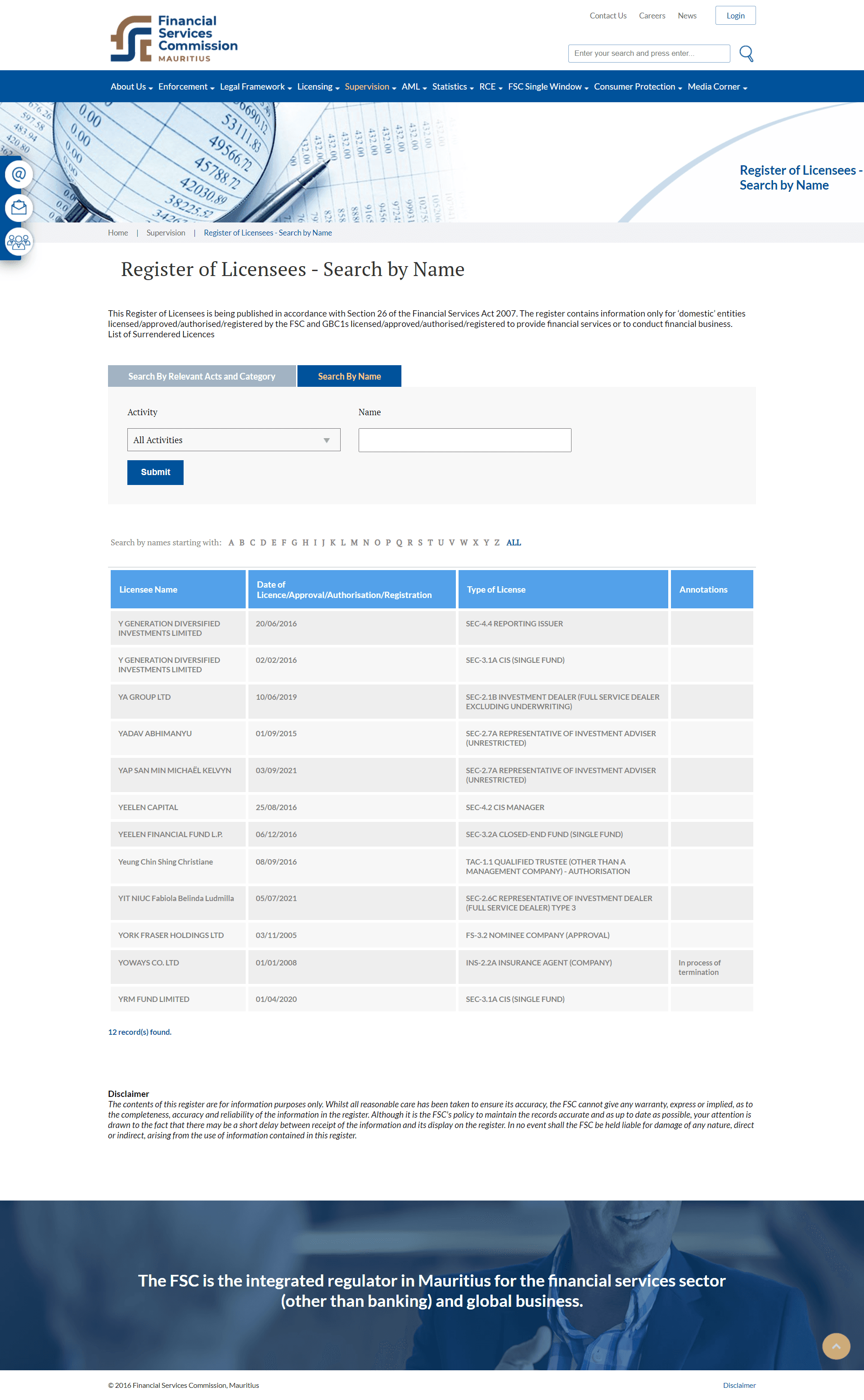 毛里求斯金融服务委员会(FSC)