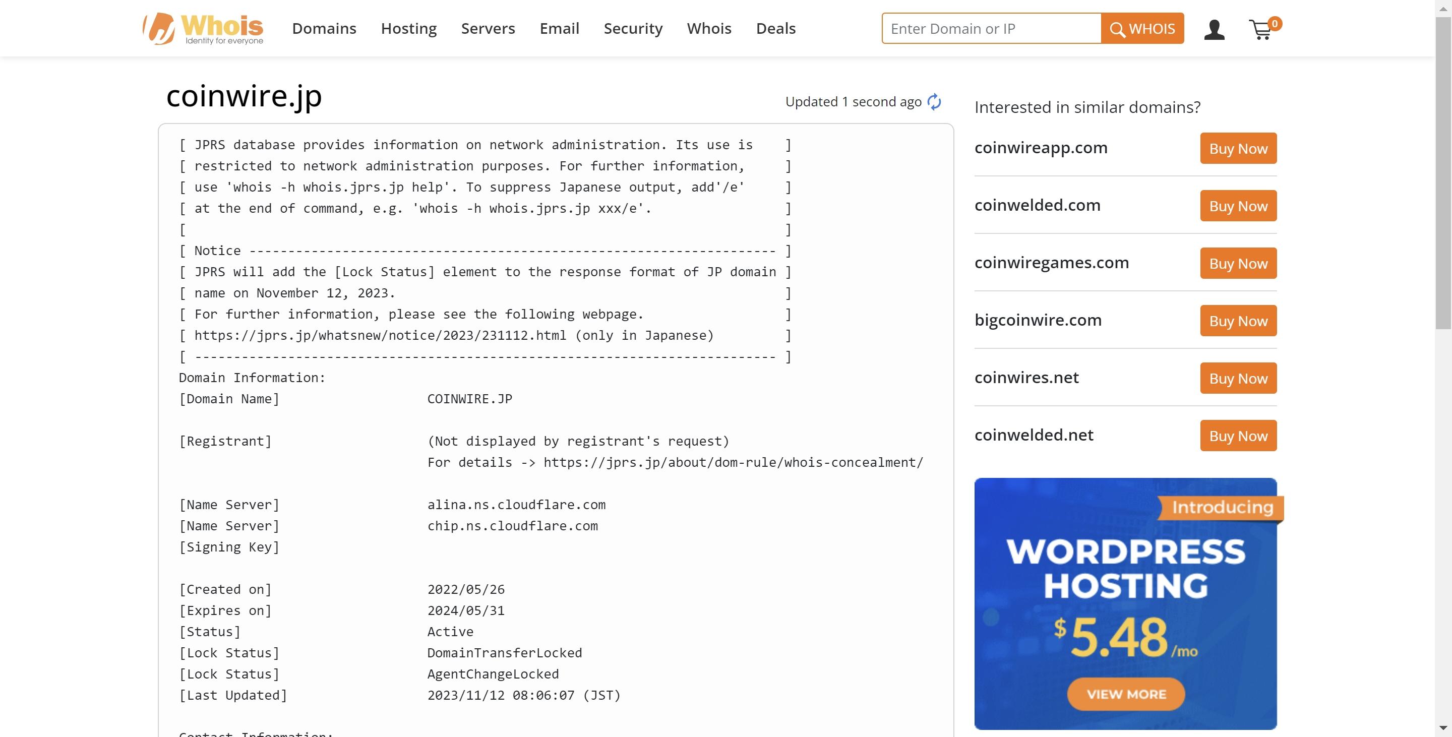 CoinWire Japan Whois Record