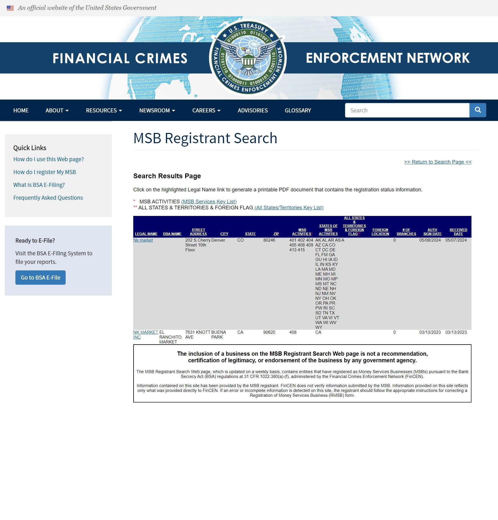 FinCEN 金融サービスライセンス