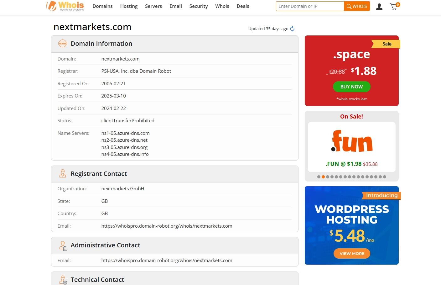 Nextmarkets在whois域名注册时间