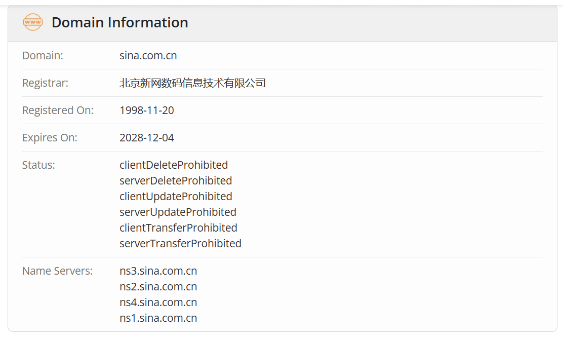 新浪财经whois.com域名年限数据