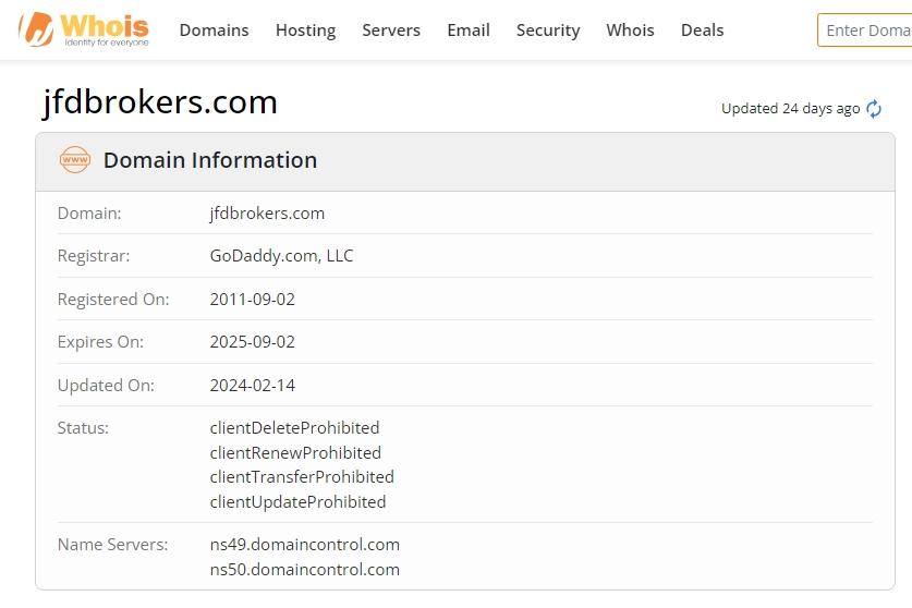 JFD Brokers Whois注册