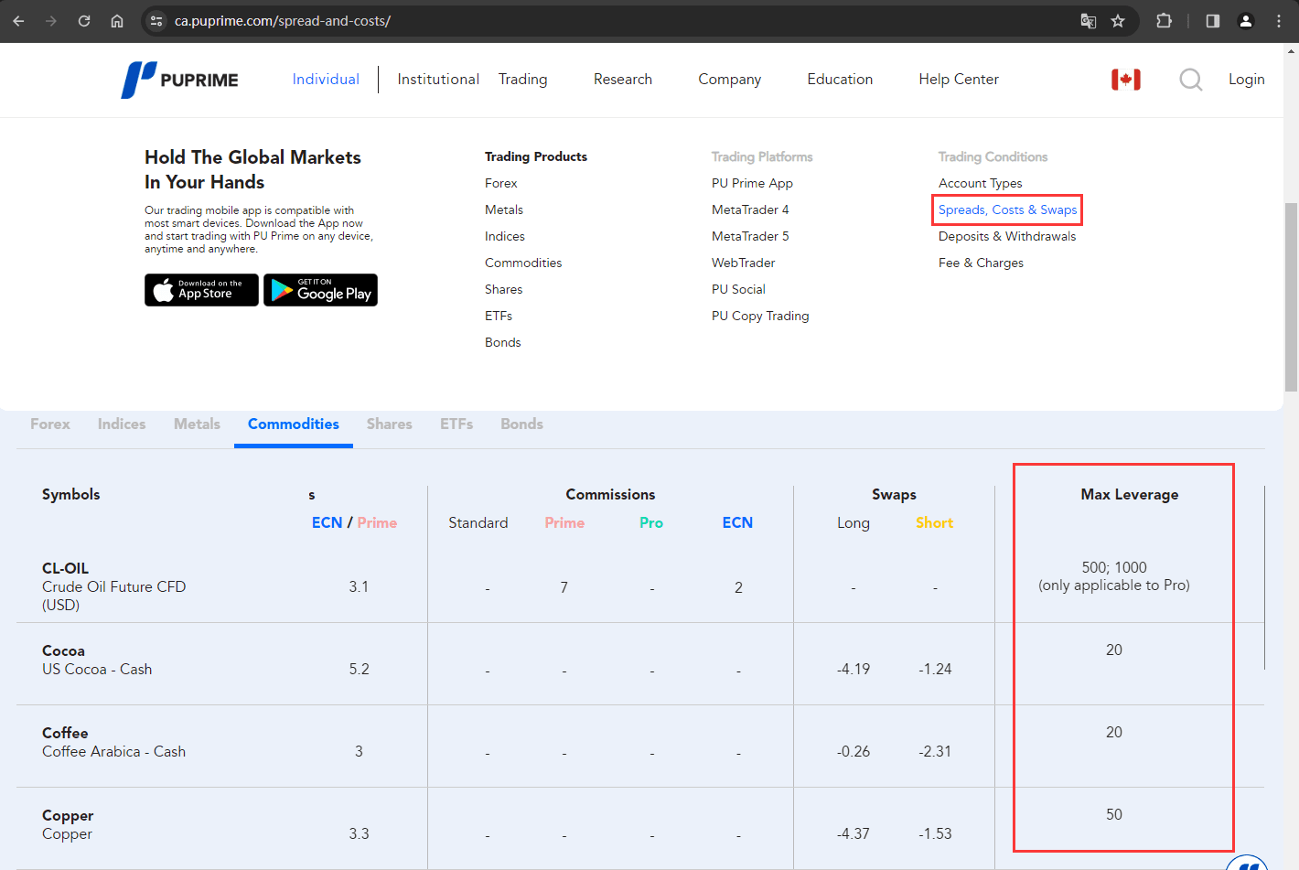 官网显示保证金比例信息