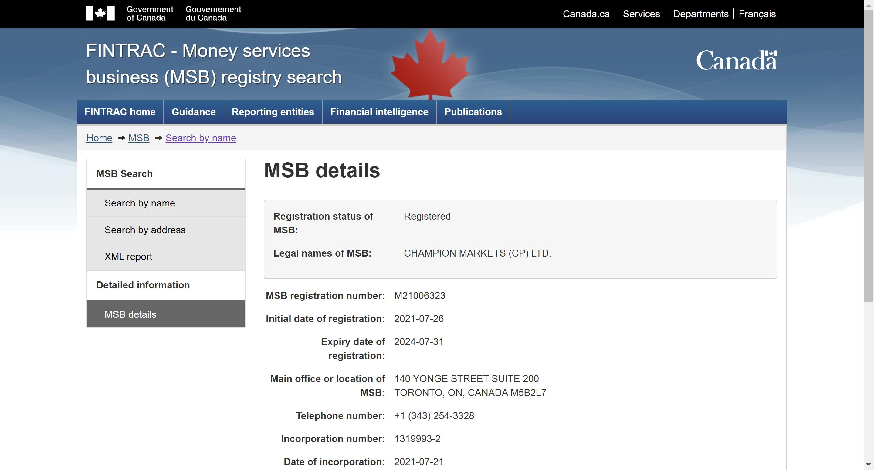 CP Markets Fintrac MSB截图