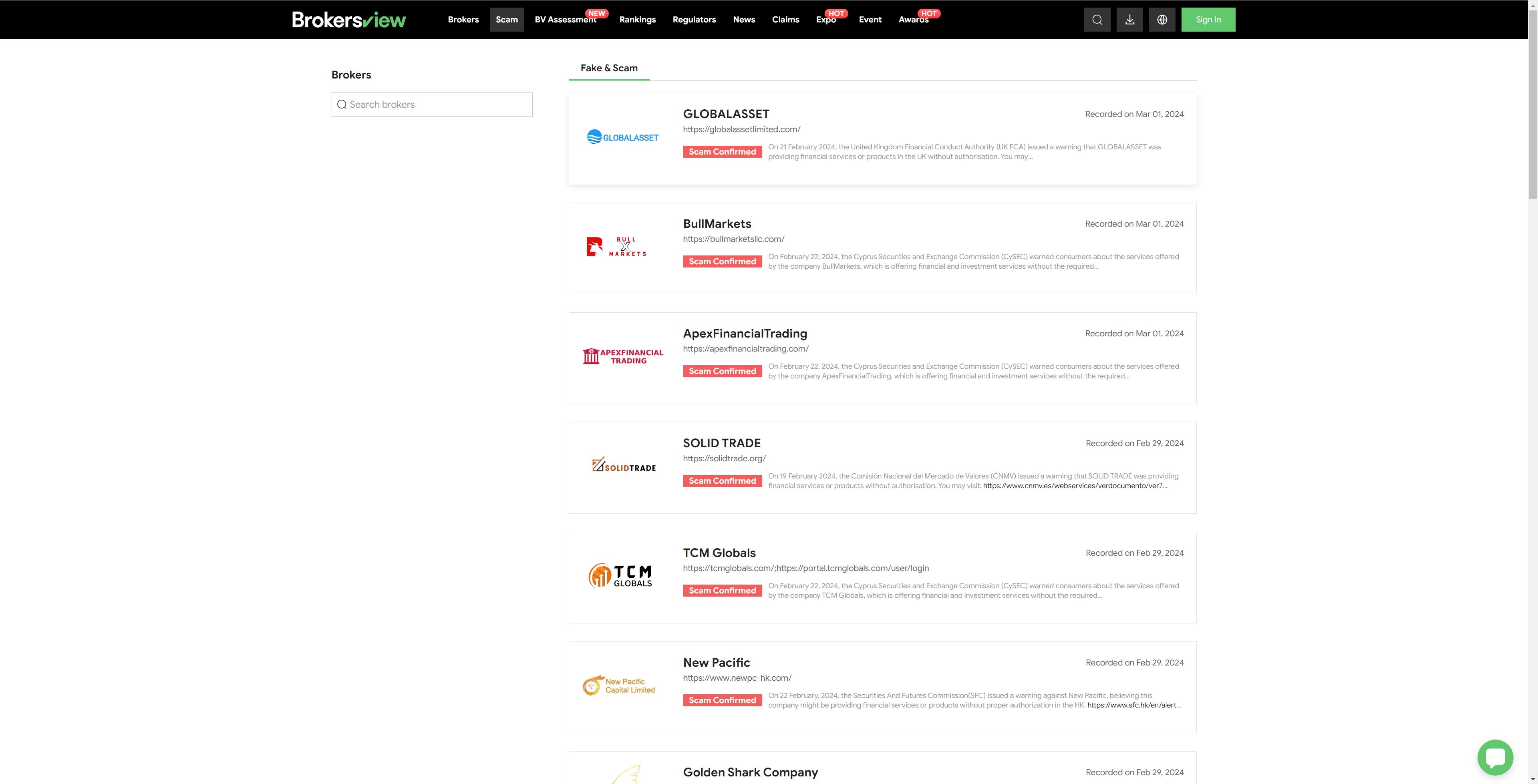 BrokersView Scam Broker List