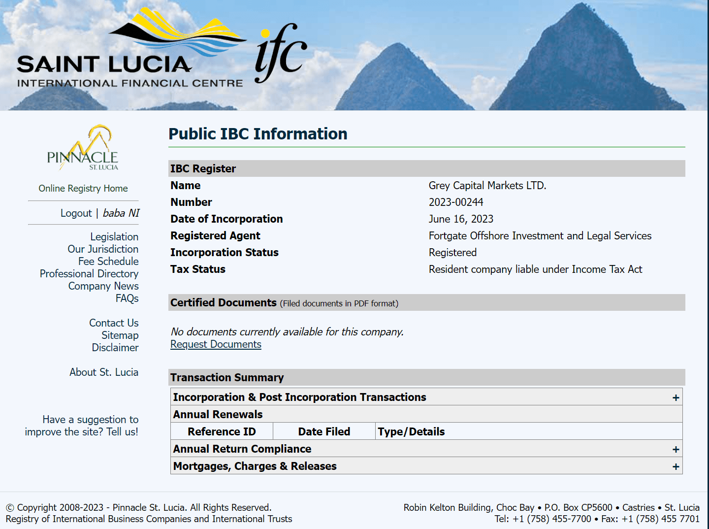 圣卢西亚国际商业公司和国际信托注册处(ifc)