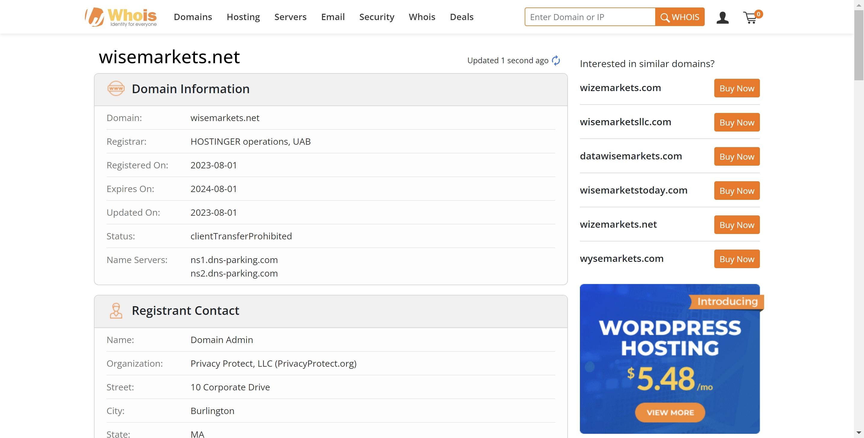 WiseMarket Whois Record