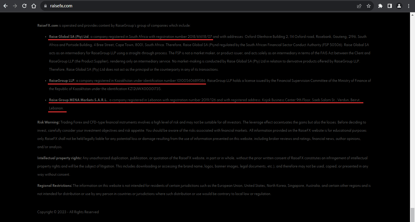 官网显示公司注册信息