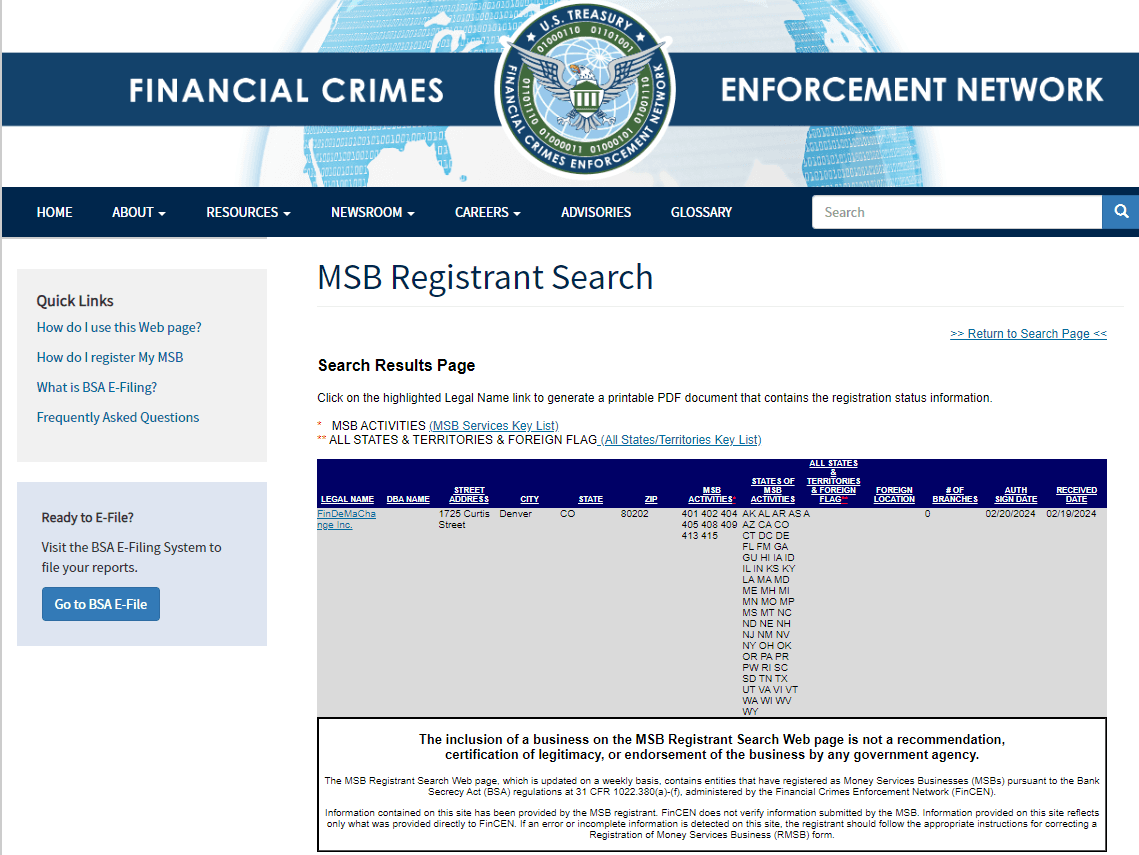 美国MSB查询结果