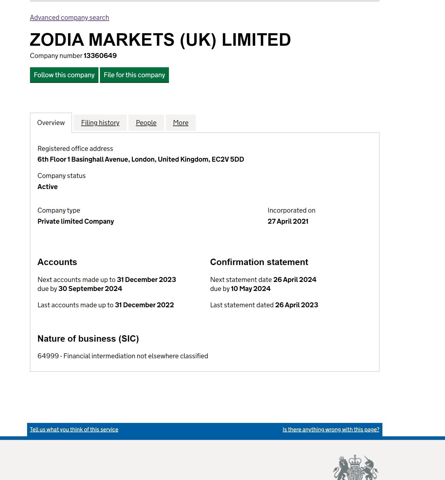 Zodia Markets的英国注册信息