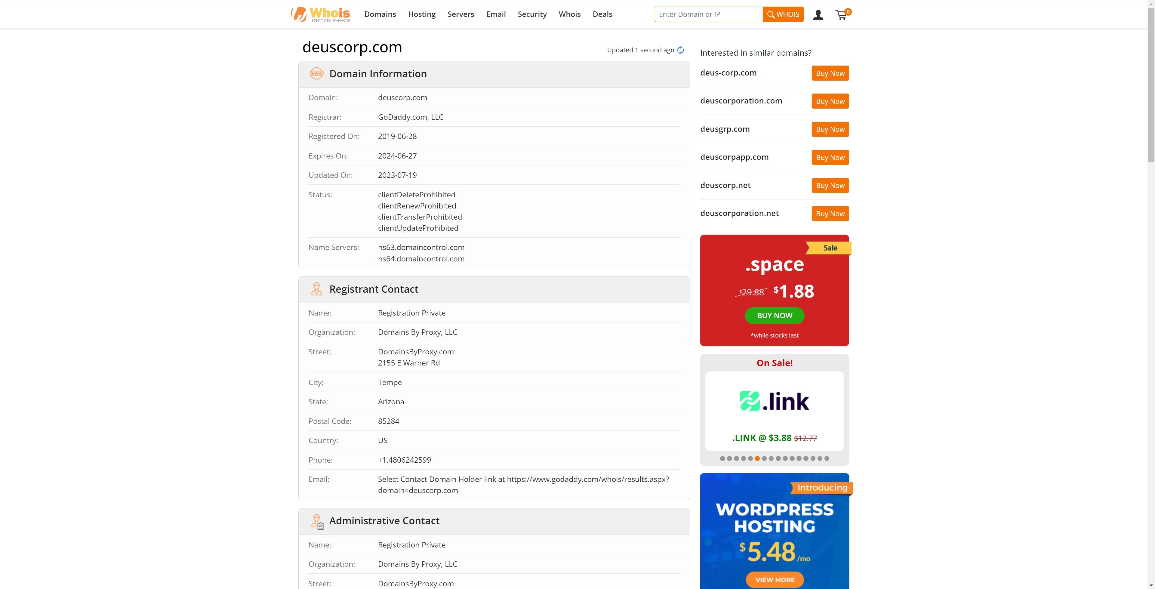 deuscorp.com Domain registration Date