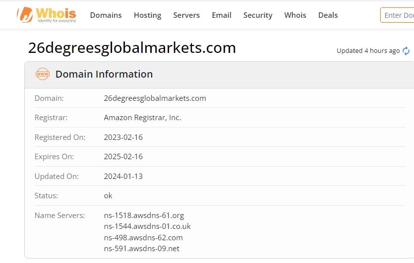 26 Degrees Global Markets Whois注册