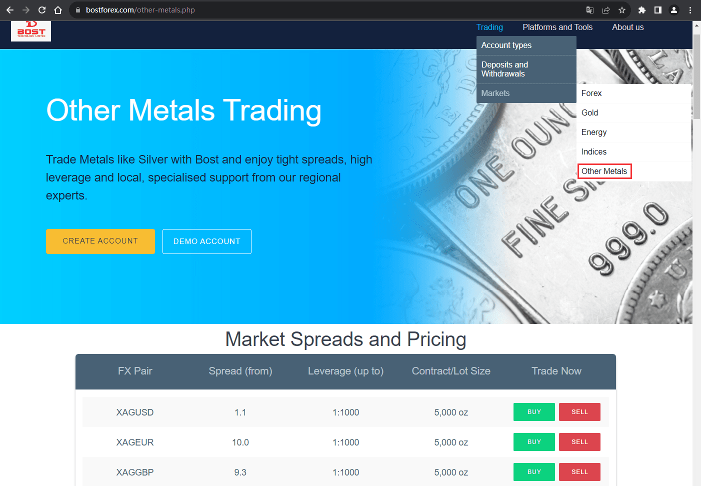 官网显示交易产品信息