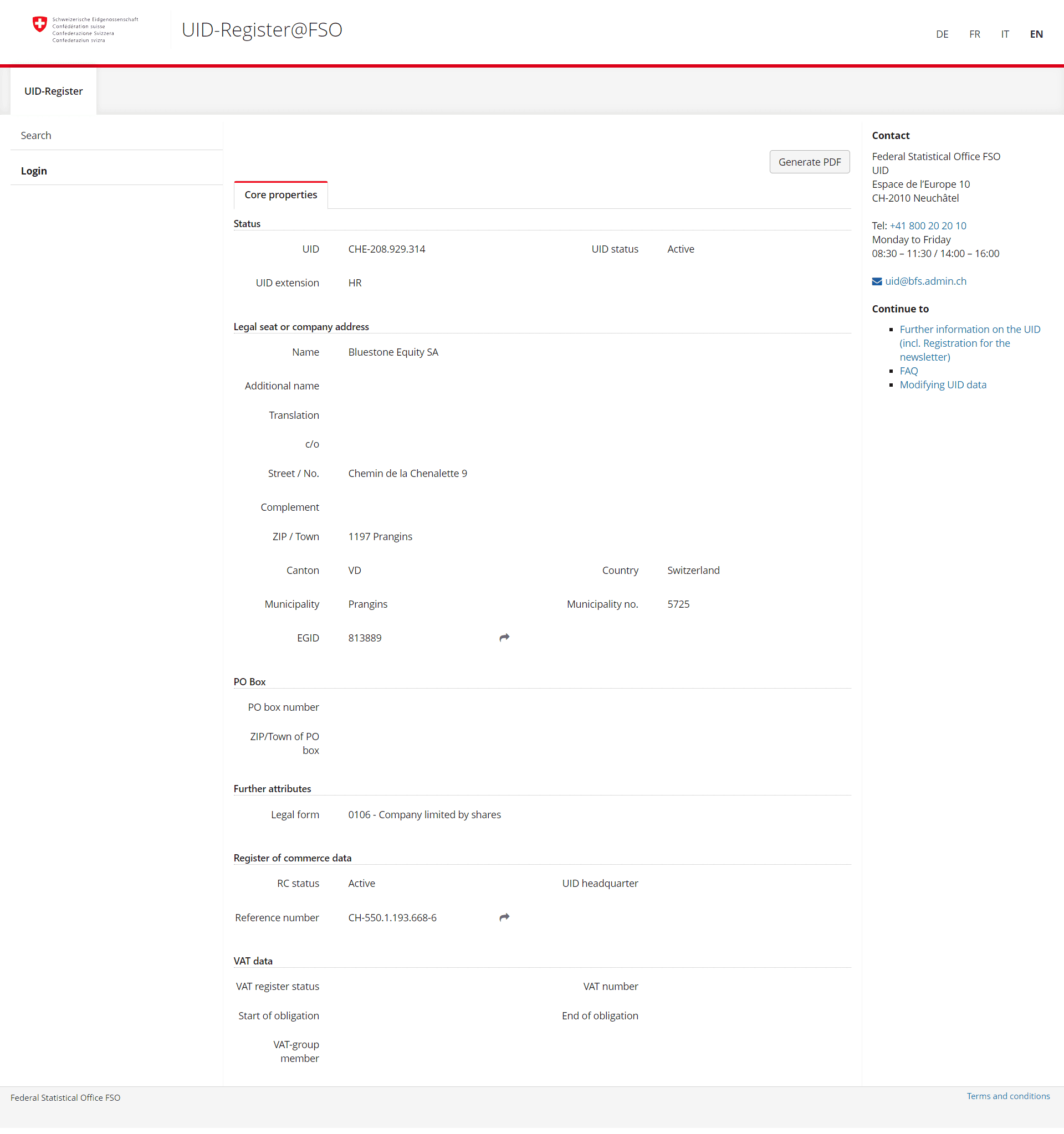 瑞士联邦统计局（FSO）