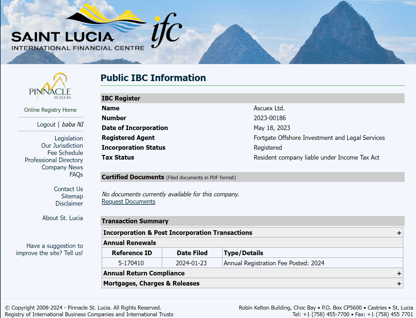 圣卢西亚国际商业公司和国际信托注册处(ifc)