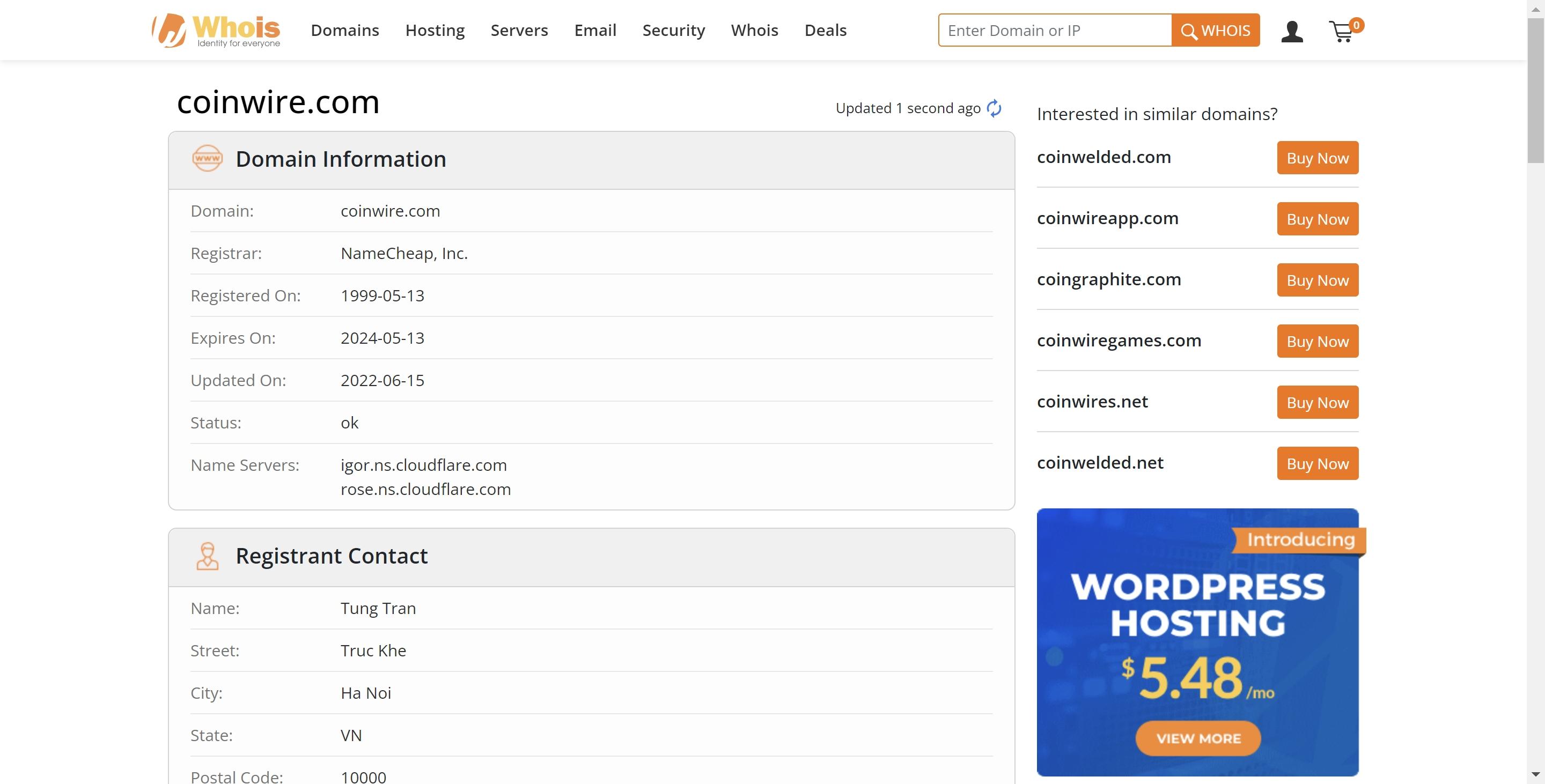 CoinWire Whois Record