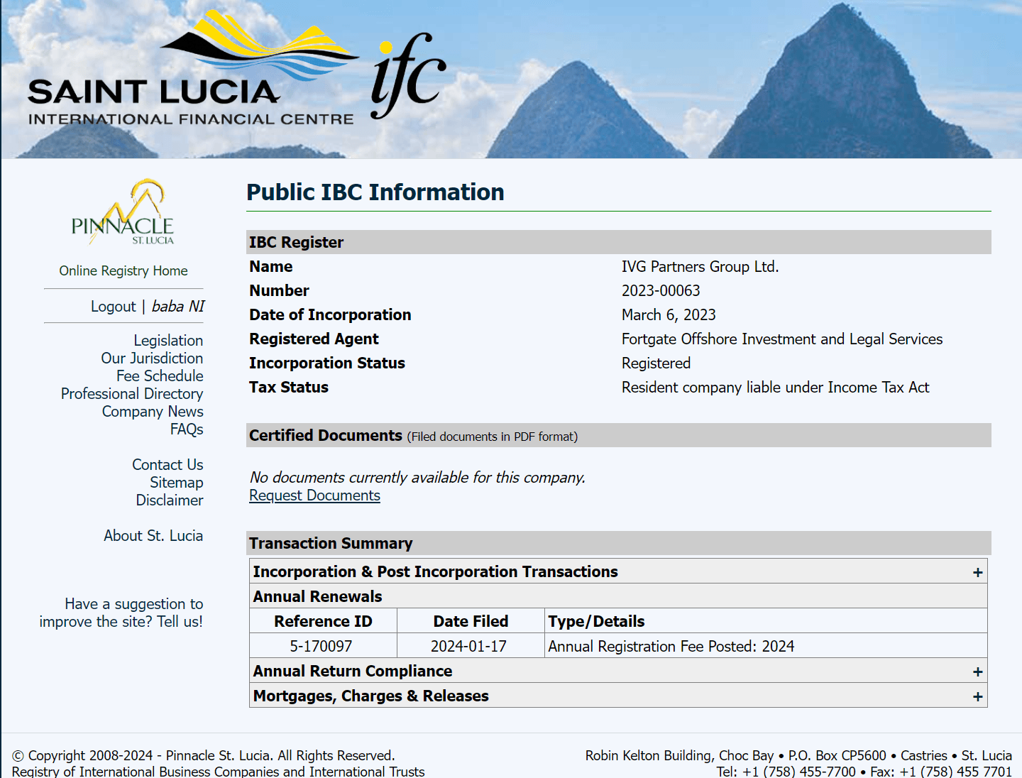 圣卢西亚国际商业公司和国际信托注册处(ifc)